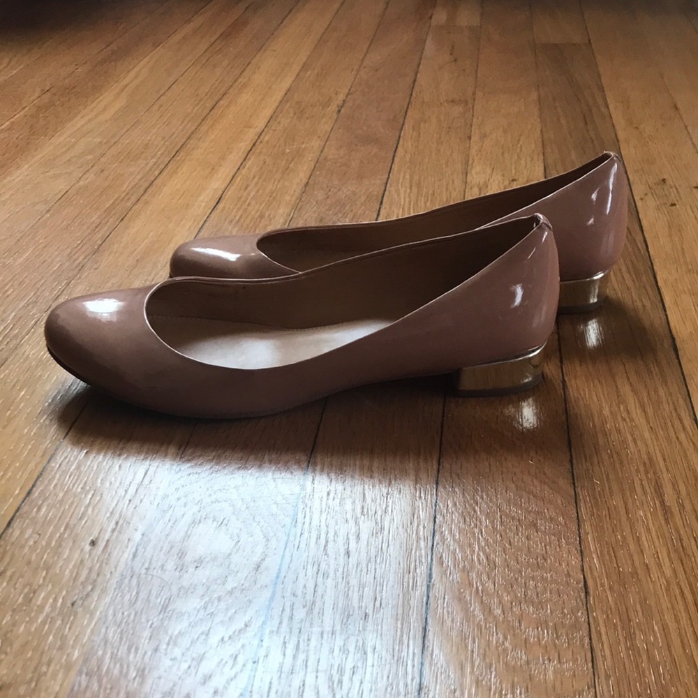 Nude J Crew patent leather shoes w metallic heel 7